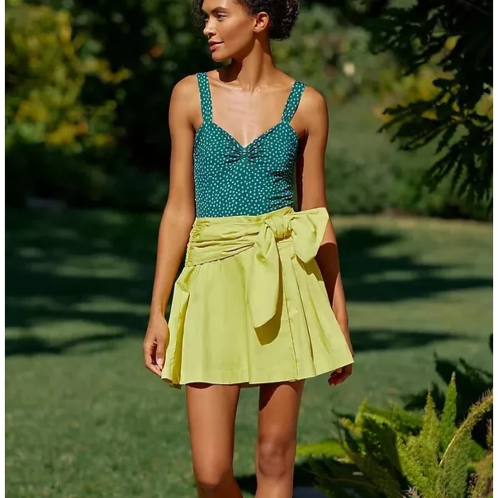 Anthropologie Maeve Bow Skirt Lime Green
